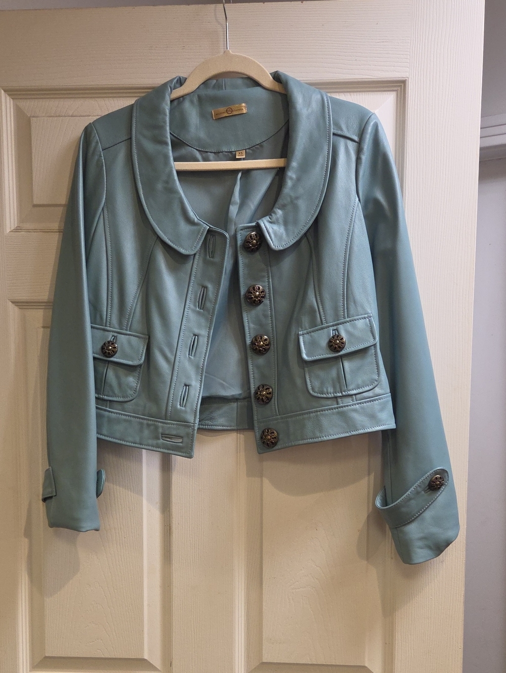 Wilsons Leather Pale Blue Cropped Leather Jacket 100% Genuine Leather